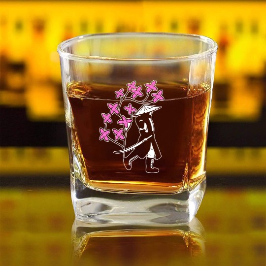 Samurai Sakura Tree Chinese Warrior Gift Square Whiskey Glasses