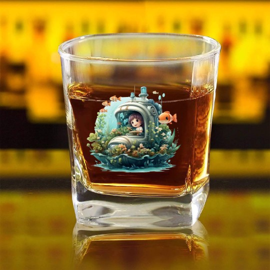 A delightful kawaii book submarine exploring Square Whiskey Glasses