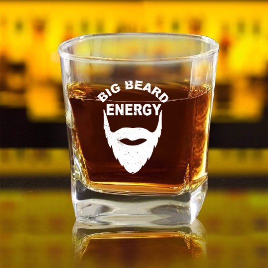 Big Beard Energy Funny Men With Cool Beard Lovers Square Whiskey Glasses