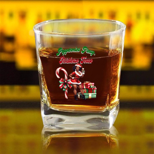 Peppermint Pinup, Mistletoe Tease Square Whiskey Glasses