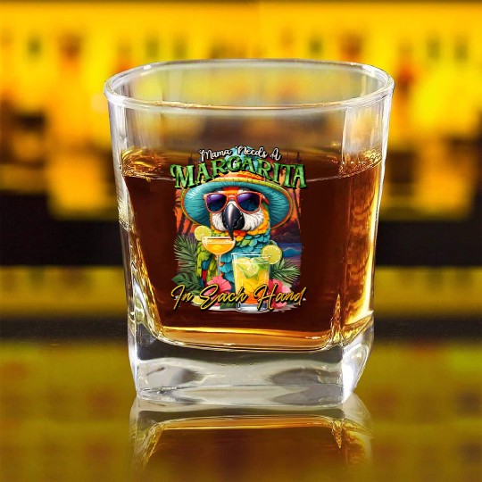 Balanced Diet is A Margarita in Eachs Hands Parrot Square Whiskey Glasses