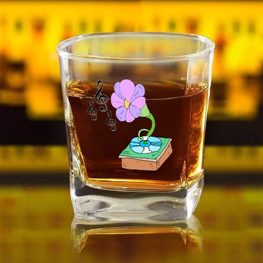 Music Blossom Floreal Surreal Music Lover Design Square Whiskey Glasses