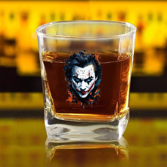 Chaos in Colors: Vibrant Joker Face Square Whiskey Glasses