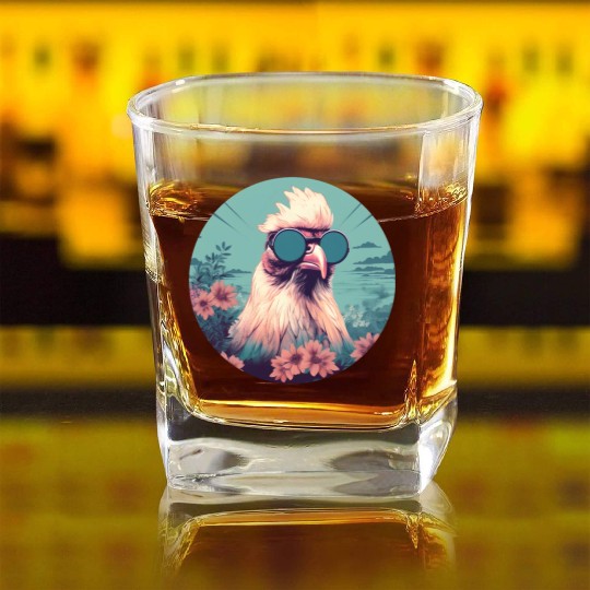 Chicken Lovers Retro 80s 90s Style Square Whiskey Glasses