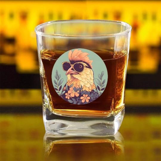 80s 90s Chicken Lovers Vintage Square Whiskey Glasses
