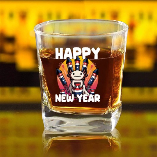 Axolotl Happy New Year Square Whiskey Glasses