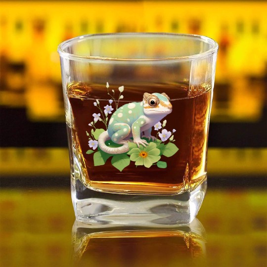 Cute Chameleon for Lizard Pet Lover Square Whiskey Glasses