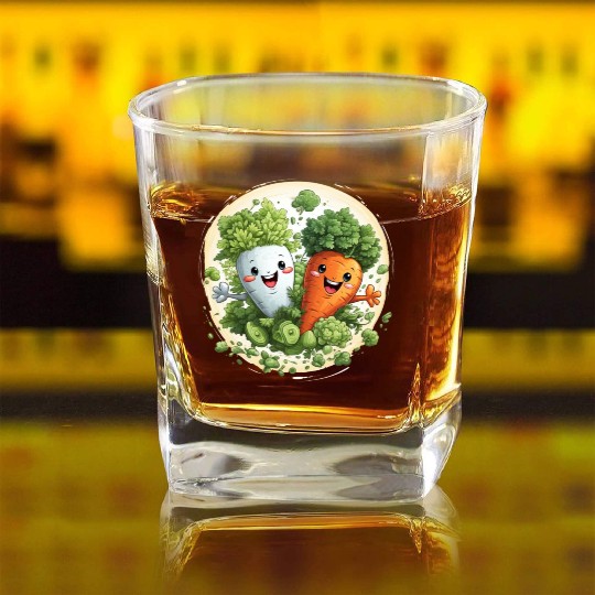 Cute kawaii carrot and a broccoli Square Whiskey Glasses