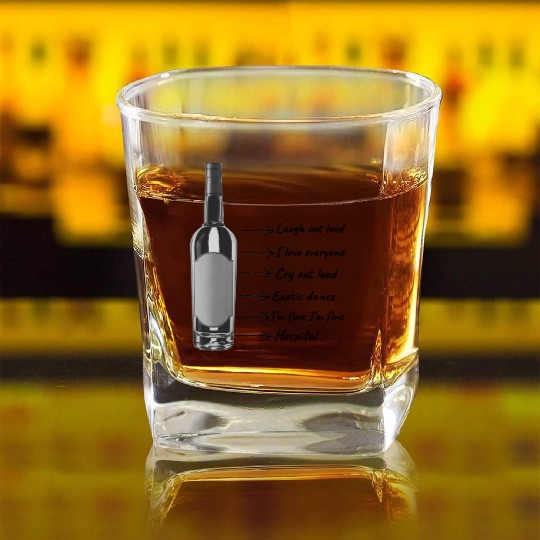 Funny Wine Bottle Synchronic, Drunk Man Diary. Square Whiskey Glasses