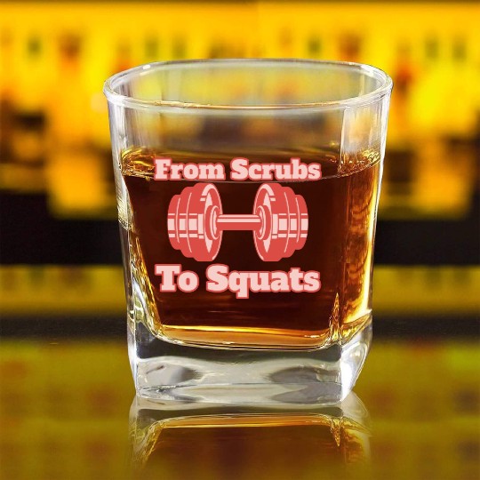 From Scrubs to Squats, Gym Nurse, Gym, Nurse, Male Square Whiskey Glasses