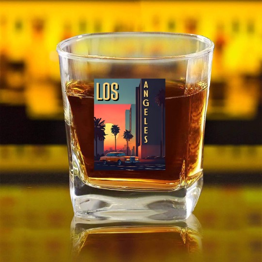 Vintage car in Hollywood Los Angeles Square Whiskey Glasses