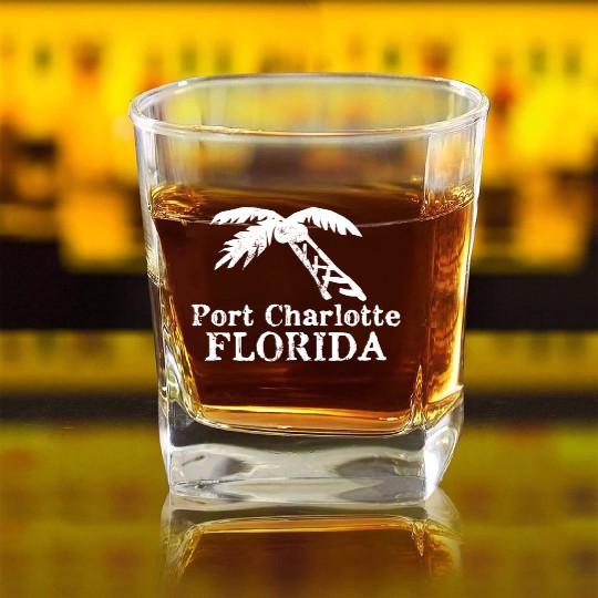 Port Charlotte Florida Palm Tree Souvenirs Gifts Square Whiskey Glasses