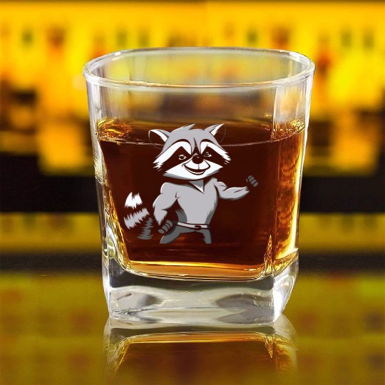 Workout Gym Racoon Square Whiskey Glasses
