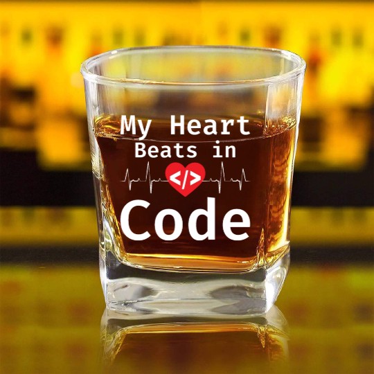 My Heart Beats In Code Programmer Humor Programmin Square Whiskey Glasses