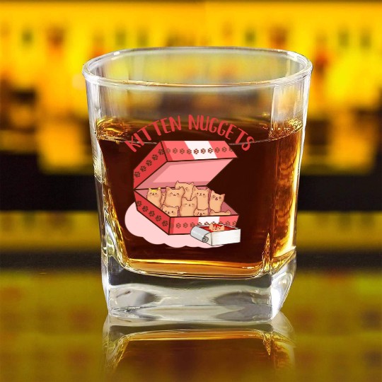Funny Kittens as Chicken Nuggets, Cat Lover Square Whiskey Glasses