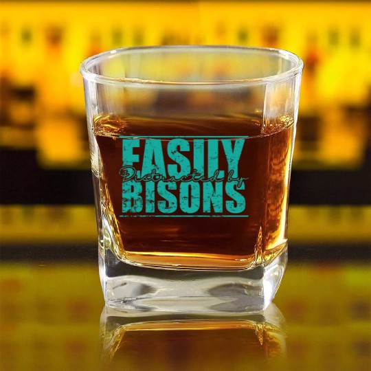Easily Distracted by Bisons Animal Square Whiskey Glasses