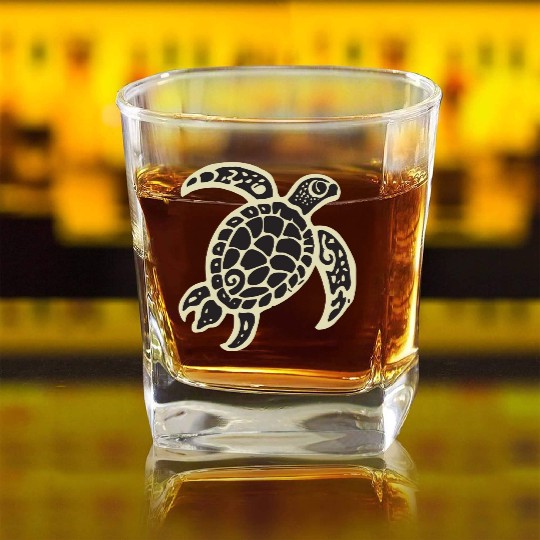 Sea Turtle Design 2 Color Vector Square Whiskey Glasses