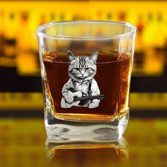 Cat playing guitar - Rock cat Square Whiskey Glasses