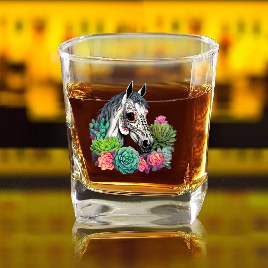 Horse Succulent Sugar Skull Square Whiskey Glasses
