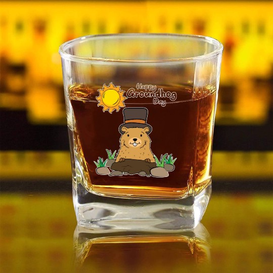 Happy Groundhog Day Animal Groundhog Spirit Rodent Square Whiskey Glasses