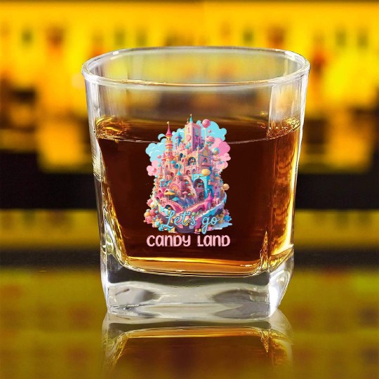 Let's Go Candy Land Graphic Square Whiskey Glasses