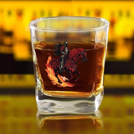 Flaming fantasy horse made out gothic armor Square Whiskey Glasses