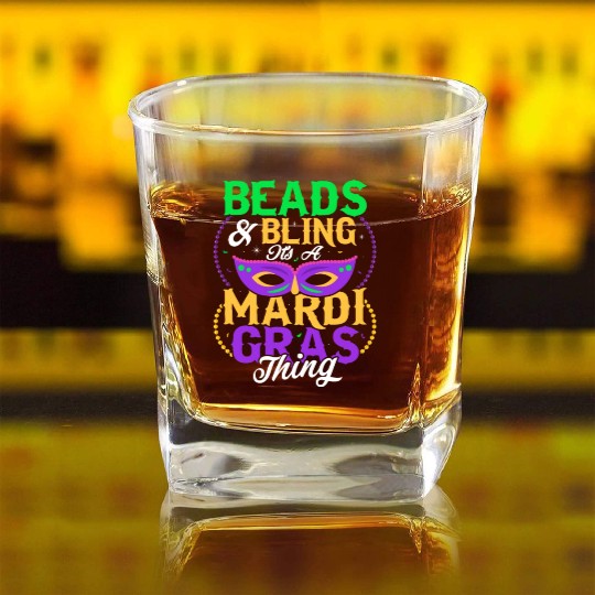 Beads & Bling It's A Mardi Gras Thing Carnival Par Square Whiskey Glasses