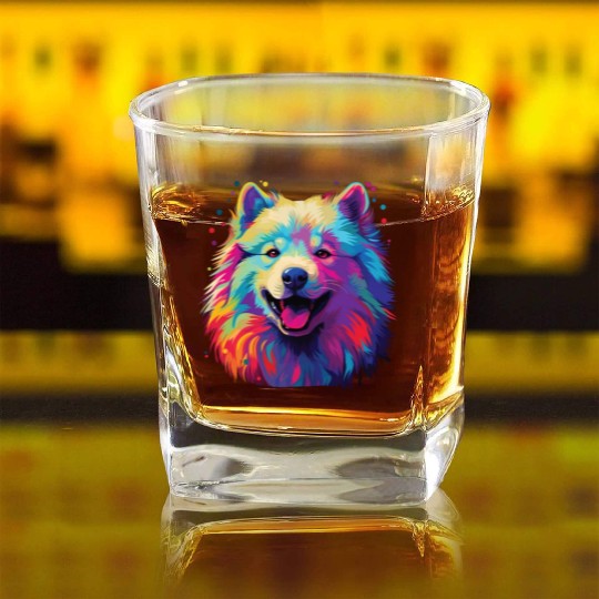Watercolor Colorful Samoyed Square Whiskey Glasses