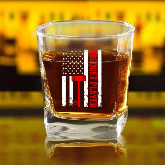 Croquet Player US Flag Croquet Player Square Whiskey Glasses