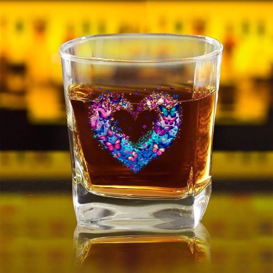 Butterfly Heart Love Square Whiskey Glasses