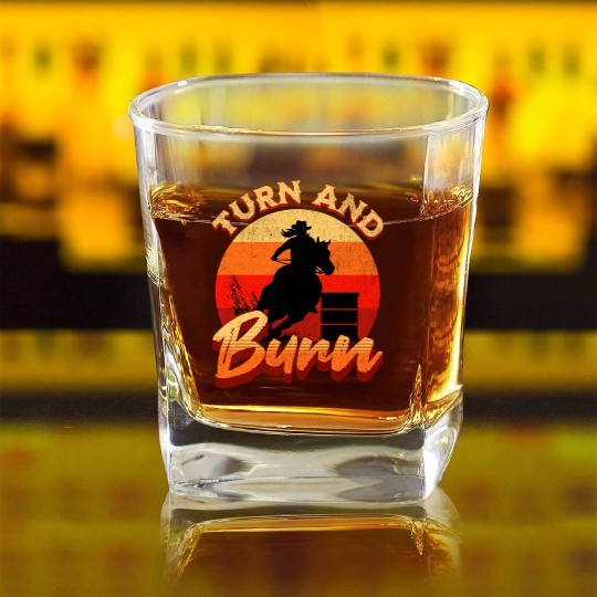 Turn and Burn Barrel Racing Square Whiskey Glasses