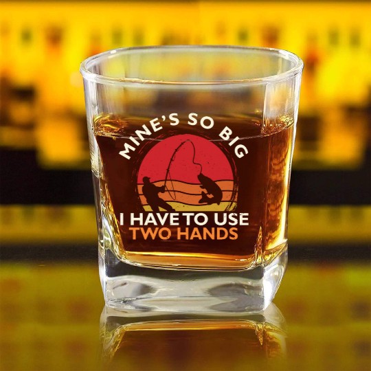 Funny Fishing Mine's Big Use Two Hands Bass Fish Square Whiskey Glasses