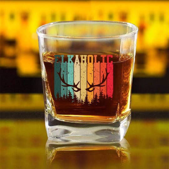 Elk Hunting Elkaholic Hunters Square Whiskey Glasses