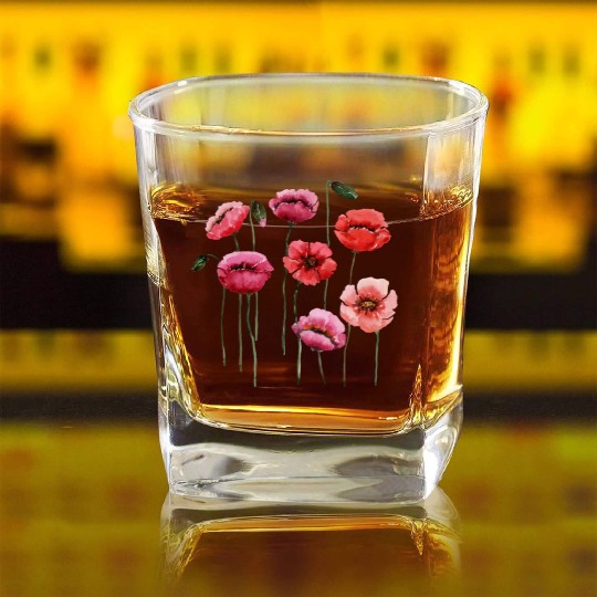 Poppies, spring bloomers, summer, flower, vintage. Square Whiskey Glasses