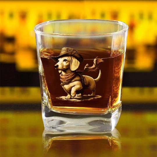 English Cream Dachshund Adventurer Square Whiskey Glasses