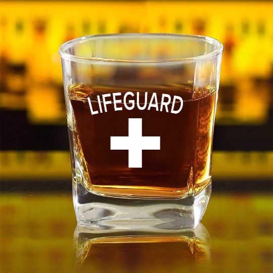Emp-Lifeguard-Design.Lifeguard Outfit Gift. Square Whiskey Glasses