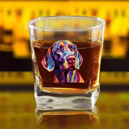 Watercolor Colorful Weimaraner Square Whiskey Glasses