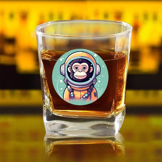 Monkey Ape Astronaut Illustration Square Whiskey Glasses
