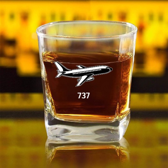 B737 Aircraft Airline Square Whiskey Glasses