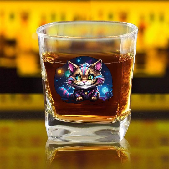 Fantasy Cheshire Cat Smile, Alice in Wonderland Square Whiskey Glasses