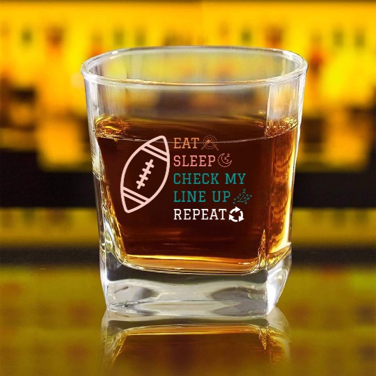 Eat Sleep Check my Lineup Repeat Fantasy Football Square Whiskey Glasses