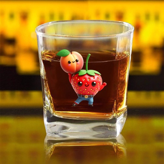 Dancing strawberry with peach Square Whiskey Glasses