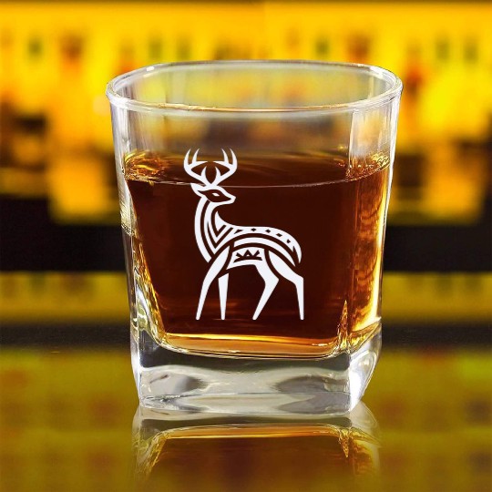 Deer Native American Zodiac Square Whiskey Glasses