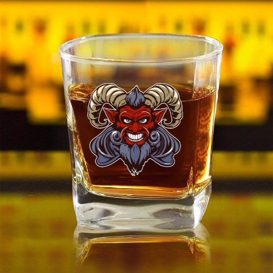 krampus devil head Square Whiskey Glasses