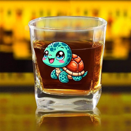 Graceful Sea Turtle Serenity Square Whiskey Glasses