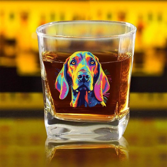 Watercolor Colorful American English Coonhound Square Whiskey Glasses