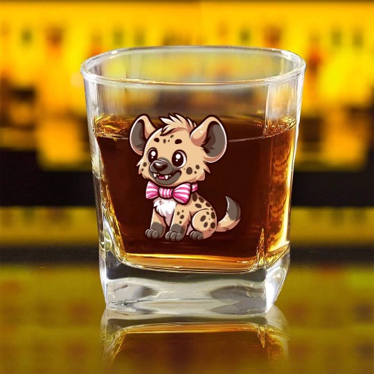 Playful Hyena Cartoon Square Whiskey Glasses