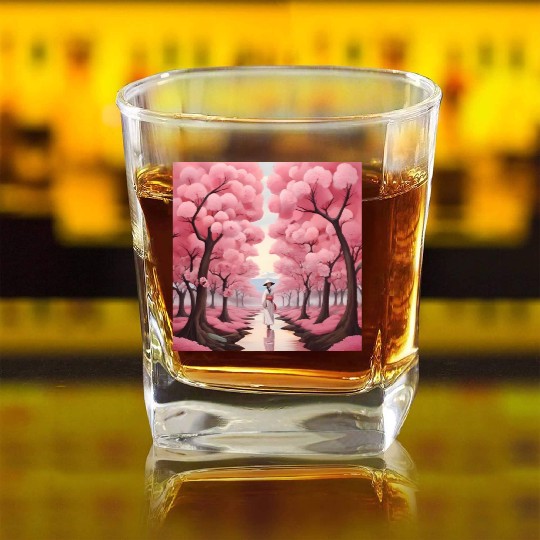 Japanese style art with cherry blossom festival Square Whiskey Glasses