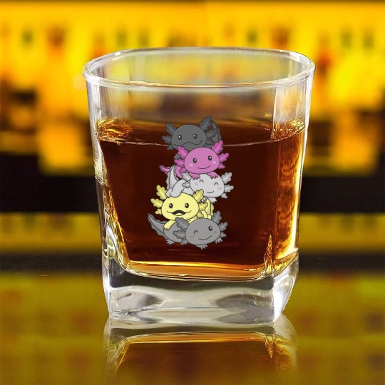Perigirl Flag Pride Lgbtq Cute Axolotl Pile Square Whiskey Glasses