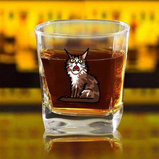 Maine Cat - Grumpy or Surprised Expression Square Whiskey Glasses